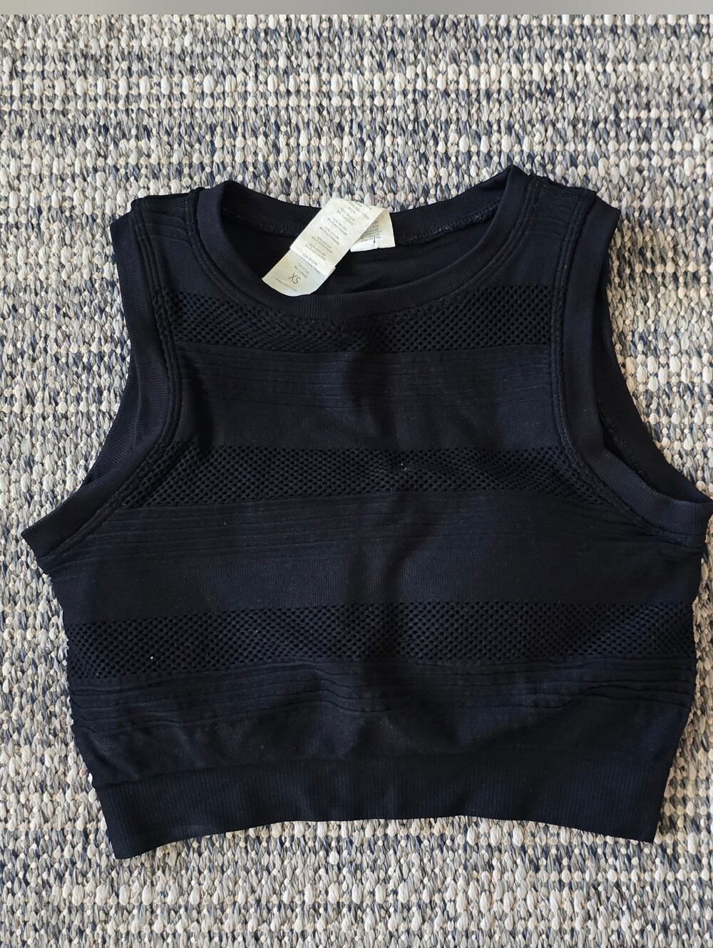 Fabletics Black Sleeveless Mesh-Panel Crop Top